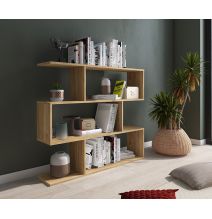 Meyvaser Librería Estantería Asimétrica baja Para Salón de Madera Color Mauvella 96,3x110x24,6 cm