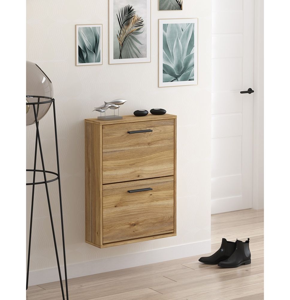 Zapatero con 2 Puertas, Mueble para Zapatos Estrecho en Color Mauvella, Medidas: 73 cm (Al) x 54 cm (Anc) x 18 cm (Fon)