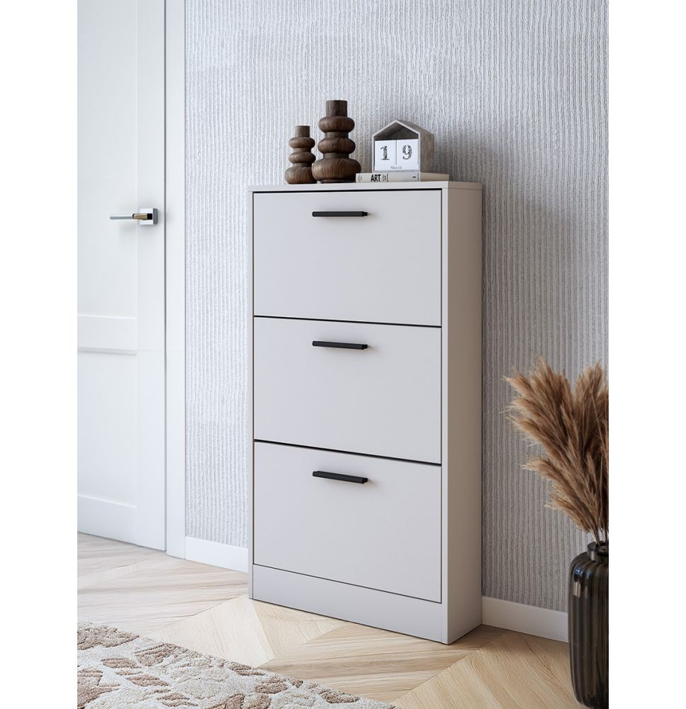 Meyvaser - Zapatero 3 Puertas, Zapatero Estrecho, Acabado en Color Beige, Medidas: 108 cm (Alto) x 60 cm (Ancho) x 17 cm (Fondo)