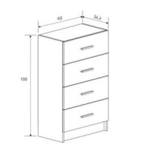 Sinfonier de 4 Cajones para Dormitorio, Acabado en Mauvella y Negro, Medidas: 60 cm (Largo) x 100 cm (Alto) x 34,4 cm (Fondo)
