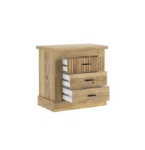 Pack de Muebles de Dormitorio Habitación con Cabecero, 2 Mesitas de Noche 3 Cajones y Cómoda en Color Mauvella Rayas