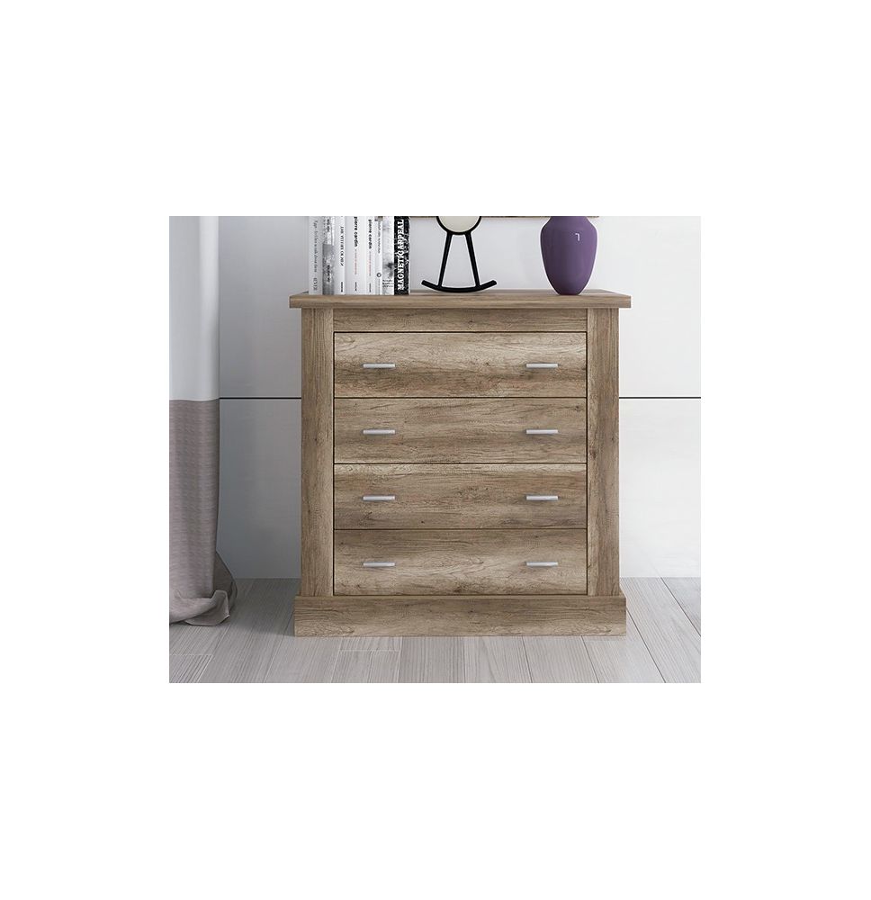 Cómoda 4 Cajones, Acabado en Color Cañón, Medidas: 91,5 cm (Ancho) x 90,8 cm (Alto) x 39,6 cm de (Fondo)