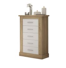 Pack de Dormitorio con Cabecero de 160 x 120 cm + 2 Mesitas de Noche + Sinfonier | Color Cambria y Blanco