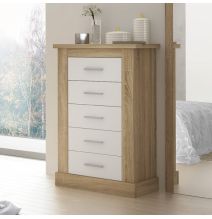 Pack de Dormitorio con Cabecero de 160 x 120 cm + 2 Mesitas de Noche + Sinfonier | Color Cambria y Blanco